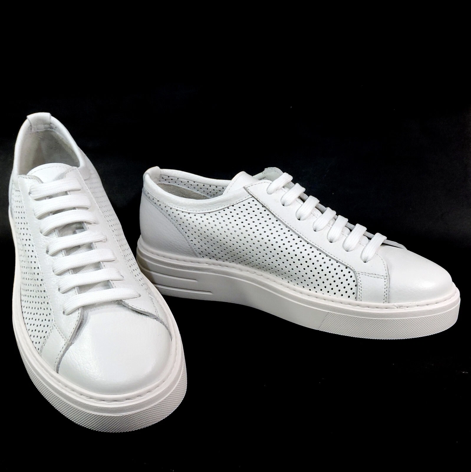 ALBERTO CICCIOLI 🇮🇹 MEN'S WHITE SOFT LEATHER COMFORT SUMMER SNEAKERS 42 EU