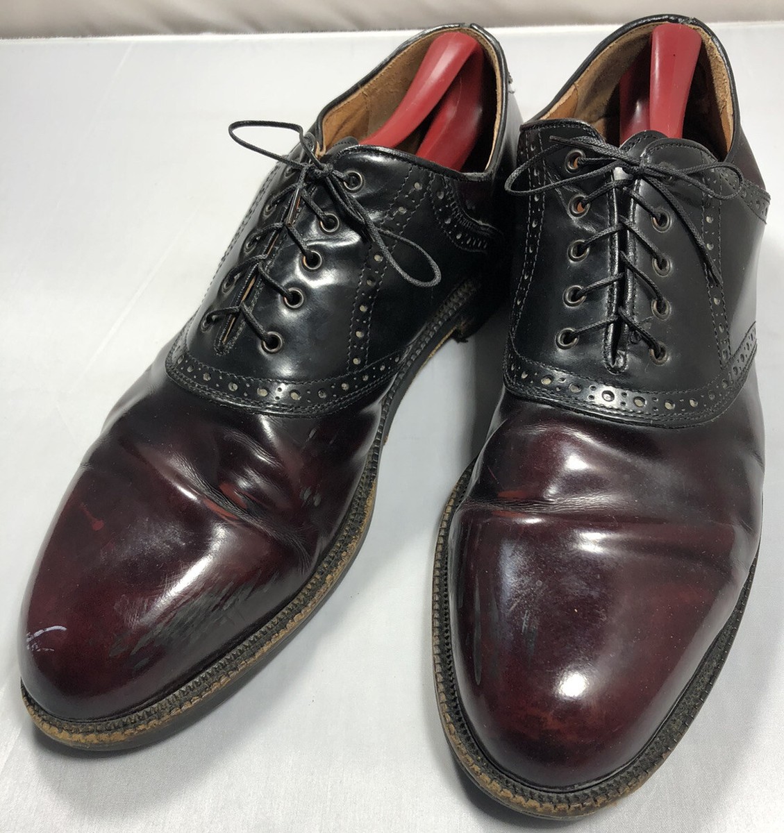 Vtg Johnston & Murphy Shoes Black/Cordovan Burgundy Sz 12M  display picture 3