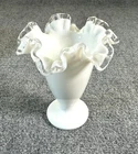 Fenton White Milk Glass Vase Silvercrest Double Crimped 6"Tall x 5" Diameter