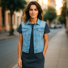 Levi's light Wash Denim Trucker Vest Button Front Flap Pockets Womens Small