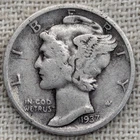 1937 S Mercury Dime Fine : Lower Mintage 9.7M, SF Mint - .9 Fine Silver Coin