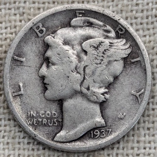 1937 S Mercury Dime Fine : Lower Mintage 9.7M, SF Mint - .9 Fine Silver Coin