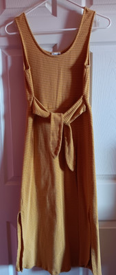 EYESHADOW Womens Sleeveless Dress Sz S Yellow Striped Side Slits Front Tie Chic