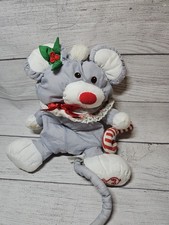 Vintage Puffalump Christmas Santa Mouse Plush w/ Candy Cane - 1987 Fisher Price