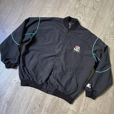 Vintage 90s Starter NBC Sports Jacket Made in USA Black Snap Windbreaker 27x26