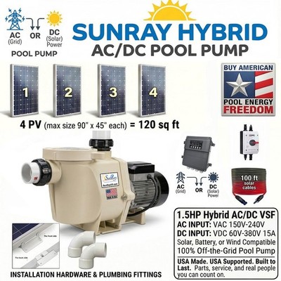 1.5HP Hybrid AC/DC Brushless VS Solar Whisperflo Stye Pool Pump Complete Kit