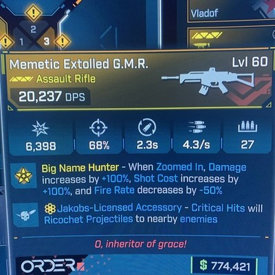 Borderlands 4 LVL 60 GOD ROLL G.M.R. MAX DMG JAKOBS All PLATFORM