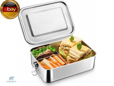Homikit Brotdose mit Fächern, 850ml Edelstahl Bento Box Lunchbox für Kinder &