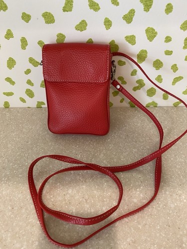Red Leather Small Shoulder Bag. Designers Guild. 