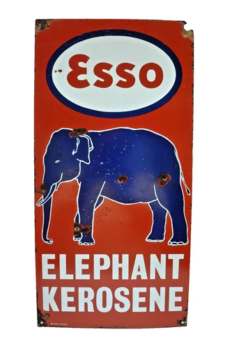 Vintage Esso Elephant Kerosene Porcelain Enamel Sign Board Bengal Advertising