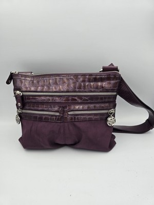BRIGHTON TWISTER DEEP PURPLE GO GO NYLON & LEATHER CROSSBODY MESSENGER BAG EXLNT