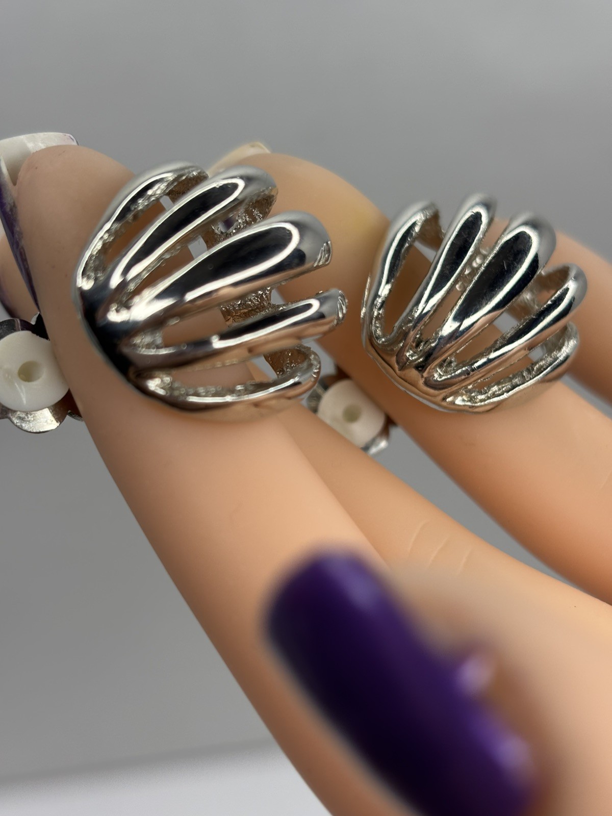 Silver Tone Clip on Earrings Cuff Twisted Style