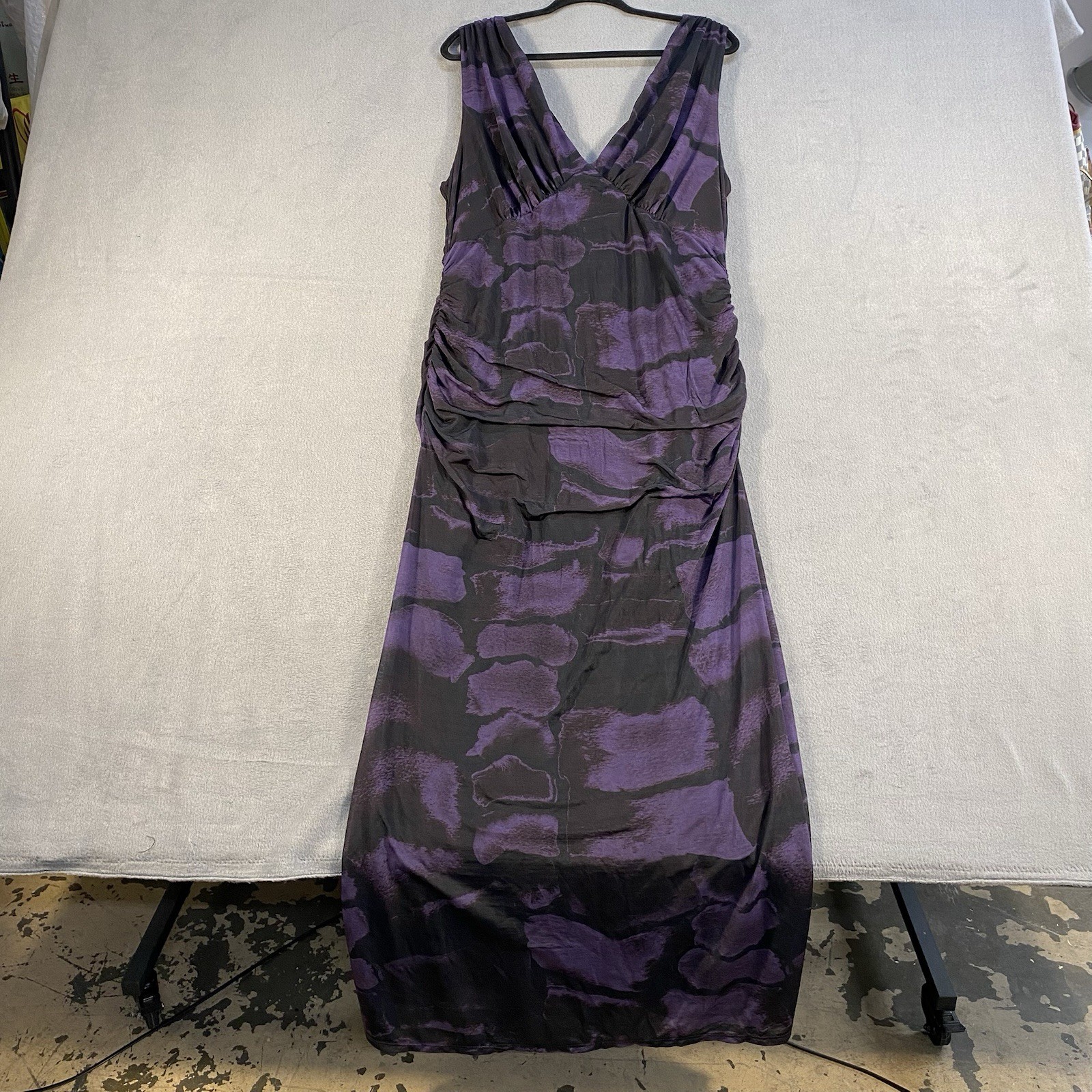 ASOS Design Women’s Purple & Black Sleeveless Ruched Detail Maxi Dress, Size 18