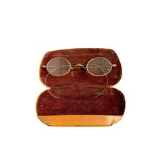 Vintage Antique 1800 1900 Eyeglasses Spectacles Case Brown Leather Wire Rimmed