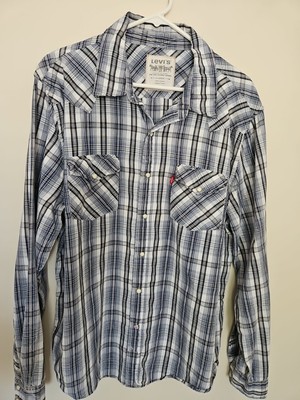 Levi's Button Down Collar Plaid Shirt Front Flap Pockets Pear Snap Mens XL