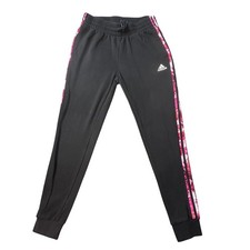 Adidas Joggers Womens Small Black Pink Floral 3-Stripe Fleece Sweatpants H42917