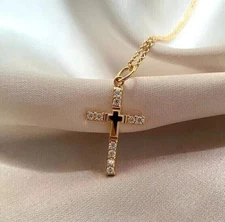 1.0Ct Round Cut Simulated Diamond Religious Cross Pendant 14k Yellow Gold Plated