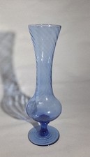 Vintage Hand-Blown Blue Art Glass Optic Swirl Bud Vase 8" Tall