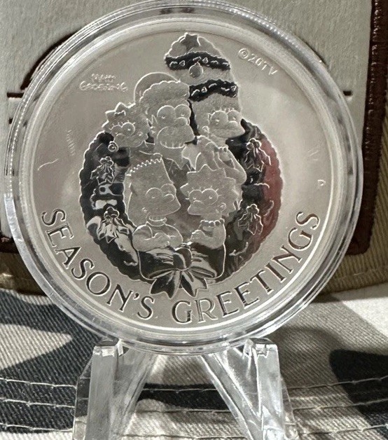 2022 Tuvalu Simpsons Season's Greetings 1 oz .9999 Fine Silver Coin
