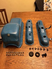 1981 Dodge Mopar Small Block Oil Pan Valve Covers With Bolts Grommets Blue