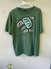 Oneita Power-T Vintage 1990s Men's Graphic Tee Orca Killer Whale Green Cotton L