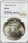 1986 American Silver Eagle NGC MS 69