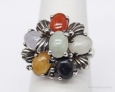 Vintage Multi Color Jade Sterling Silver Ring - Size 5