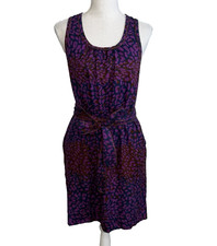 Marc By Marc Jacobs Purple Blue Animal Print Silk Sleeveless Mini Dress XS Belt