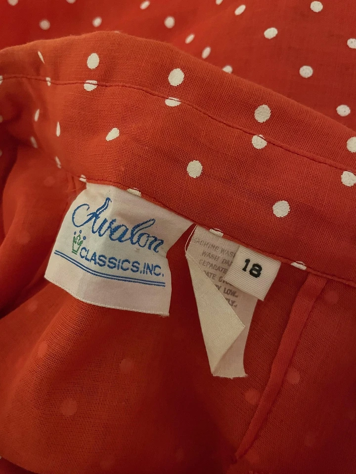 Maxi Vestido Camisa Vintage Avalon Classics Para Mujer 18 Rojo Blanco Lunares Cinturón Foto 4 de 4