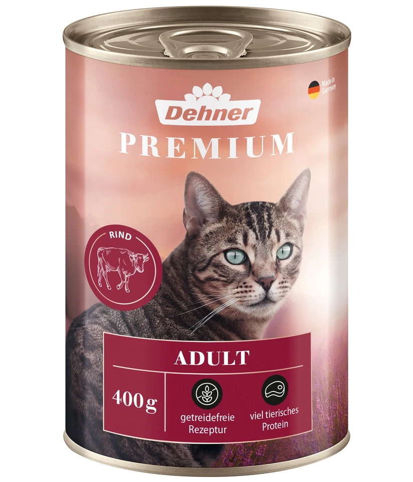 Katzenfutter Nassfutter Adult getreidefrei Rind 6 x 400 g Dose (2.4 kg), Dehner - Bild 2 von 3