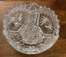 Vintage Cut Glass Bowl Pinwheel Starburst Sawtooth Edge Heavy Crystal Style