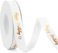 Happy Birthday Grosgrain Ribbon - 5/8 Inch, 25 Yards White, for Gift Wrapping, C