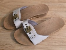 Vintage Dr Scholl  s Wooden Original Exercise Sandals White Austria Scholls Sz 4