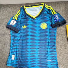 adidas Colombia Soccer Jersey Blue Yellow Trim Short Sleeve Size S Polyester