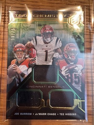 2021 Panini Elements Team Chemistry Joe Burrow, Ja'Marr Chase, Tee Higgins 10/75