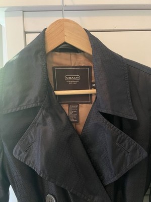 RARE Vintage Coach Signature C Trench Coat Black Belted Raincoat Medium