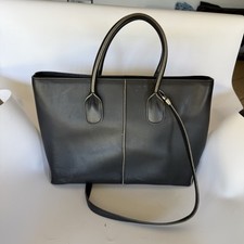 Vintage Tod s Classic Black Leather Tote Bag for Women with Shoulder Strap