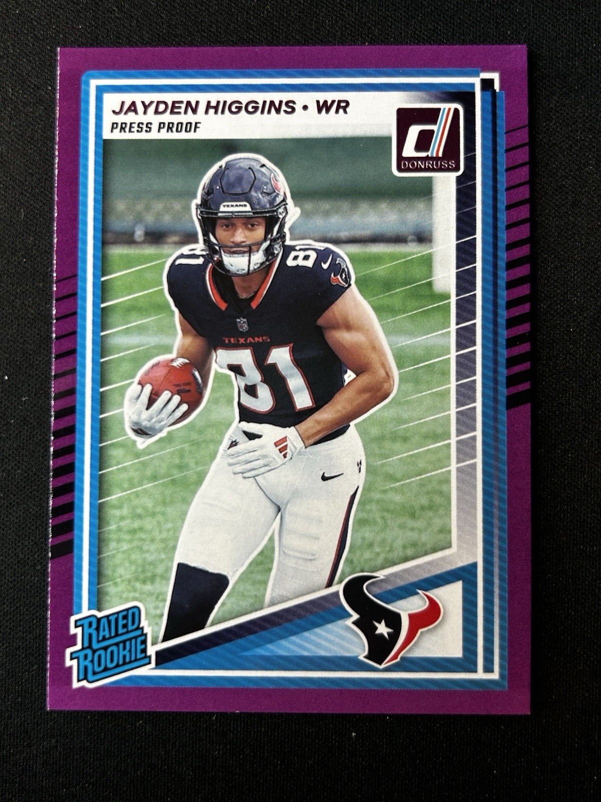 2025 Panini Donruss - Rated Rookie Jayden Higgins (RC) Purple Press Proof #334