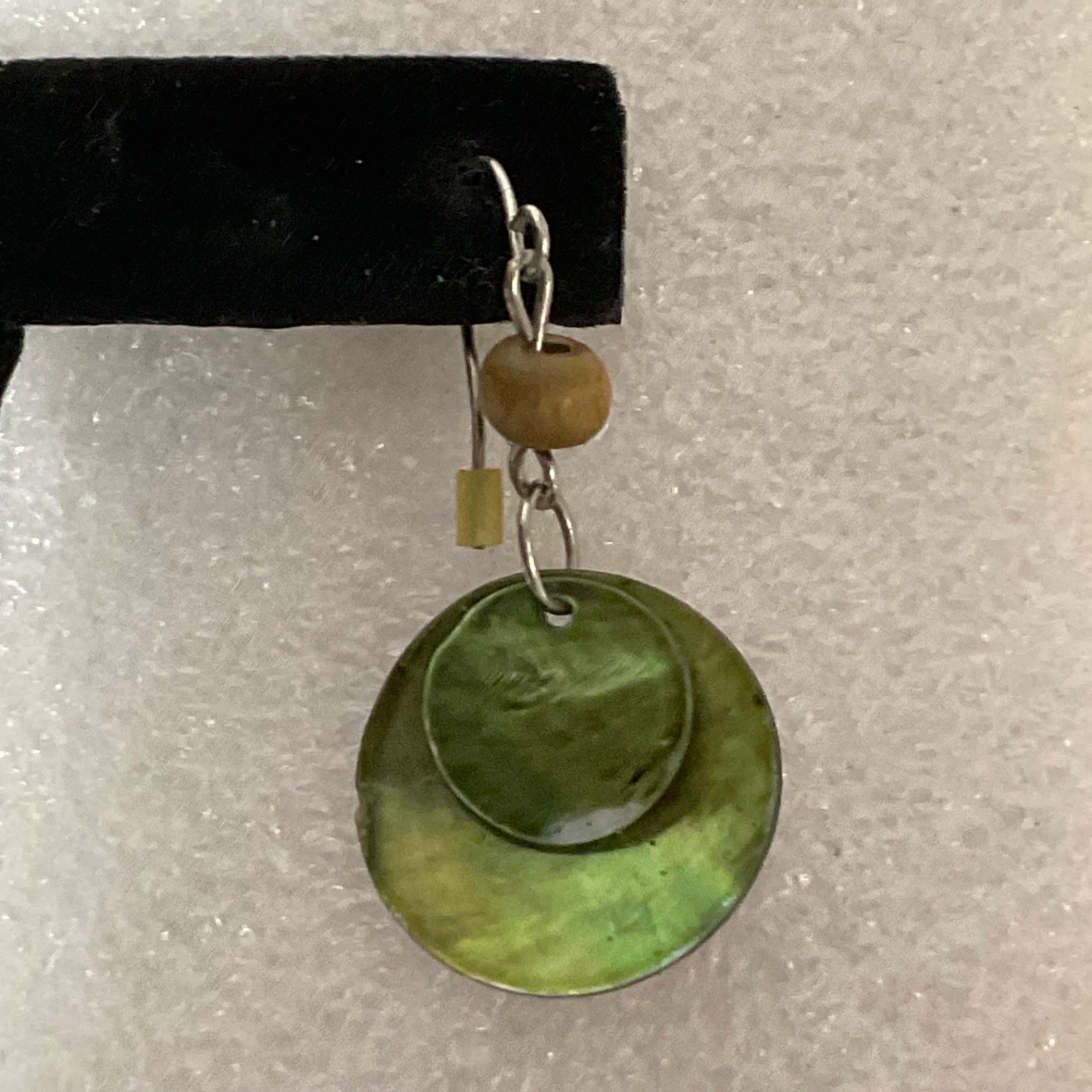Green Shell Disc Dangle Drop Earrings Boho Beaded… - image 3