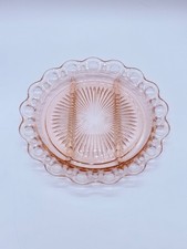 Vintage Anchor Hocking Old Colony Open Lace Divided Dish, Pink Depression Glass