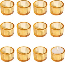 12 of Clear Tea Light Candle Holders, 2" x 1.4" Mini Ribbed Tealight Holder, Ca