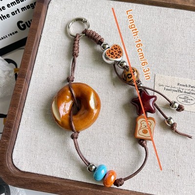 Creative Simulation Bread Keychain Wristband Keyring Phone Lanyard Bag Pendant