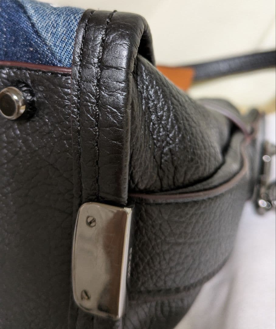 COACH Black Leather Denim Patchwork Shoulder Bag … - image 9