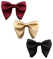 Mens Oversized Satin Silk Bow Tie Solid Color Formal A - Mix3-black,red,gold