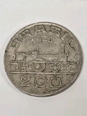 1936 Brazil 200 Reis Uncertified Coin Train Design Circulated
