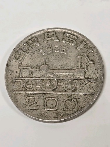 1936 Brazil 200 Reis Uncertified Coin Train Design Circulated