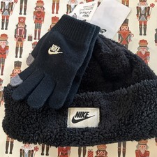 Nike Girls/Boys Cozy Peak Beanie  Gloves 2Pcs Set Size Youth Black