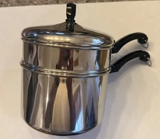 Farberware 2.5 Qt Double Boiler Steam Pans Lid Aluminum Clad Stainless Steel EUC