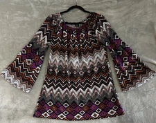 WIN WIN Tunic Ball Sleeve L-XL Black/Multi Geometric Polyester Spandex Boho