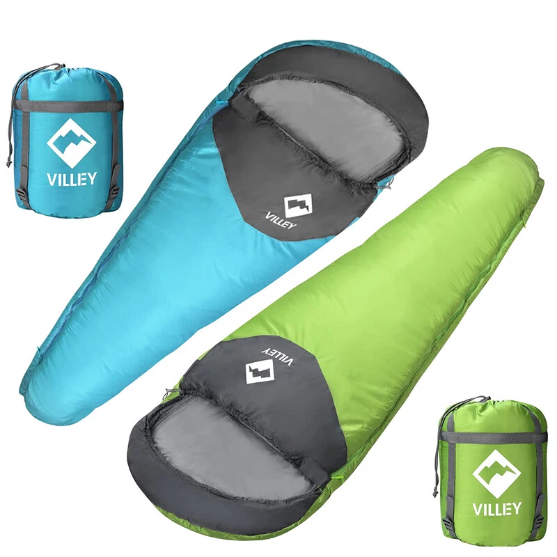 VILLEY Hiking Mummy Sleeping Bag Lightweight Backpacking Sleeping Bag Green/Blue